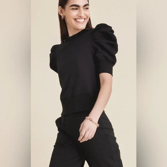 Soldout.nyc Organic Cotton Puff Sleeve Sweatshirt | Black | Womens Medium - Picture 1 of 15